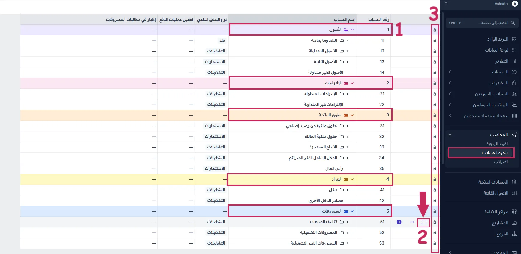 شجرة الحسابات